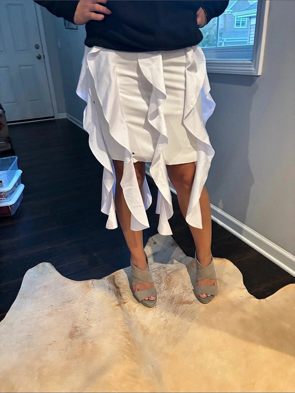 Asymmetrical Ruffle Skirt in White Like New